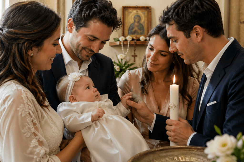 Italian baptism celebration — the family gathered after the Catholic ceremony for the traditional meal