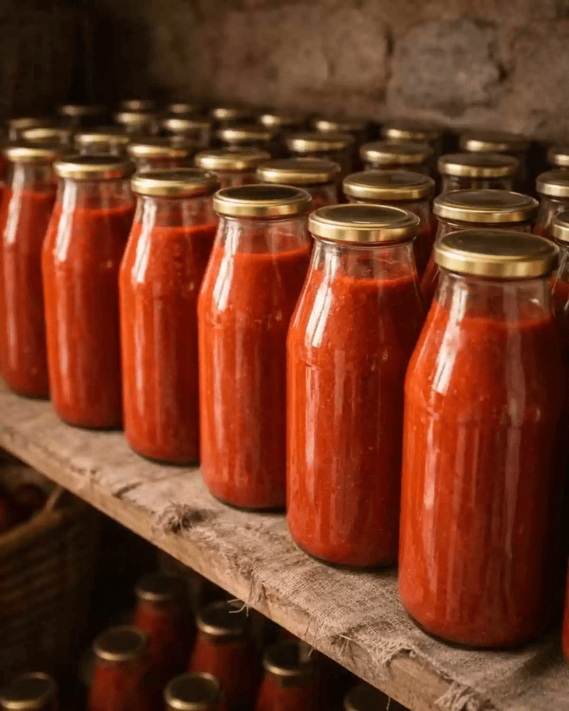 Homemade Italian passata jars
