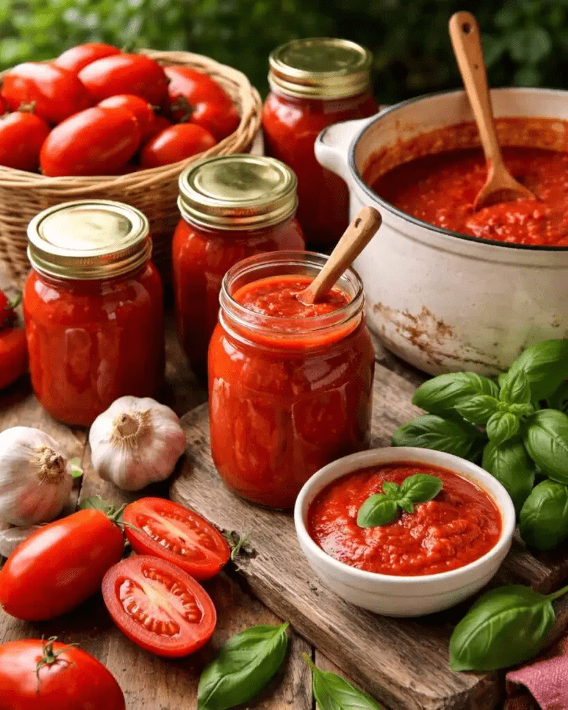 Italian family making passata together
