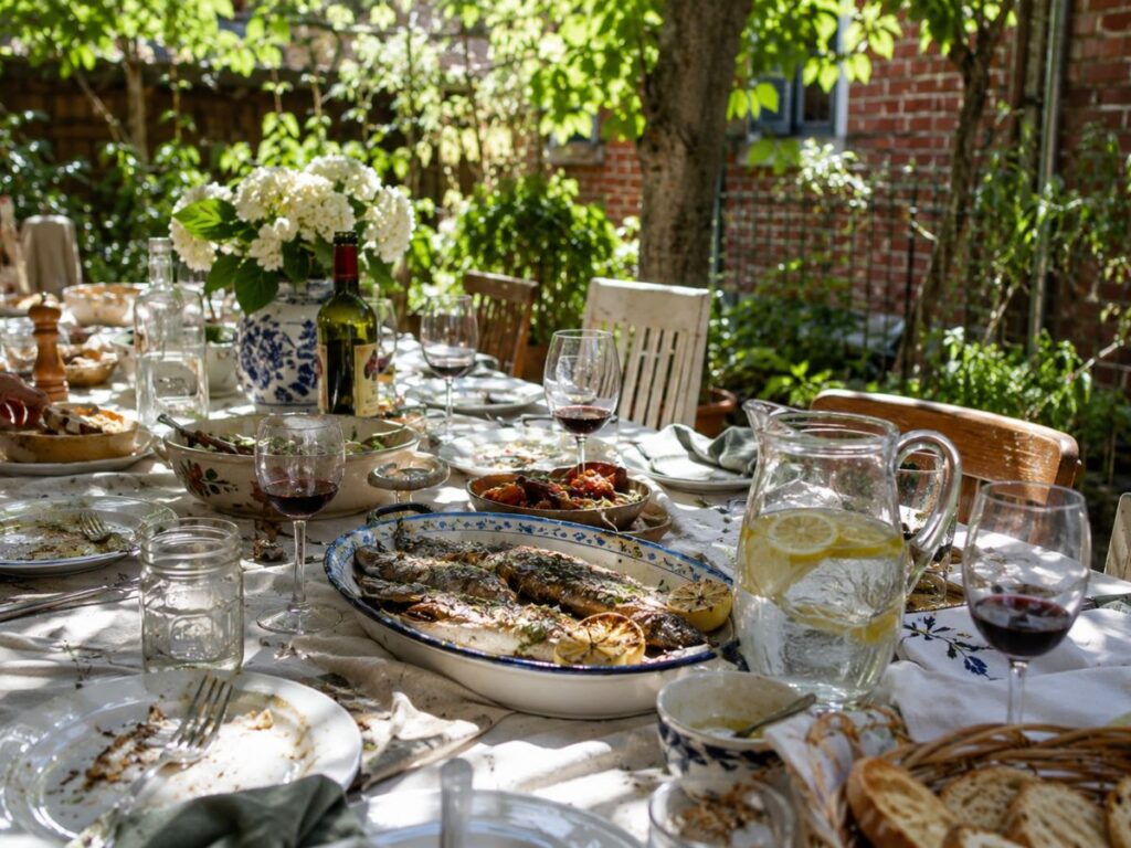 Italian family outdoor lunch table Ferragosto summer tradition