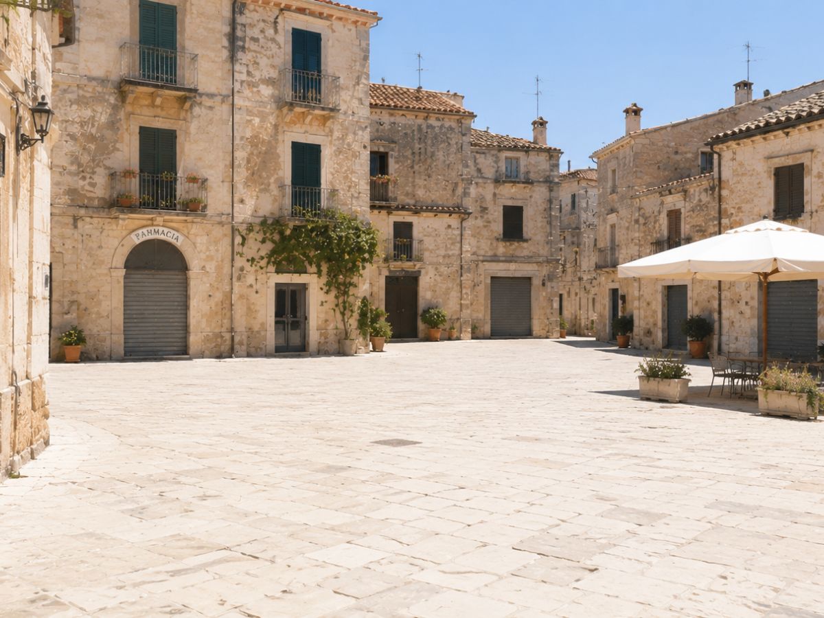 Empty Italian piazza during Ferragosto August heat