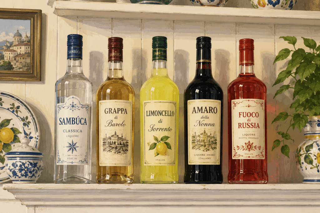 Digestivo bottles on a shelf
