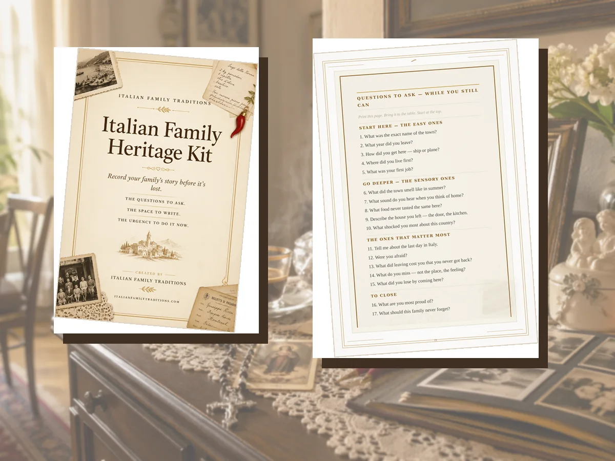 Italian family photographs, recipes, prayer cards and keepsakes