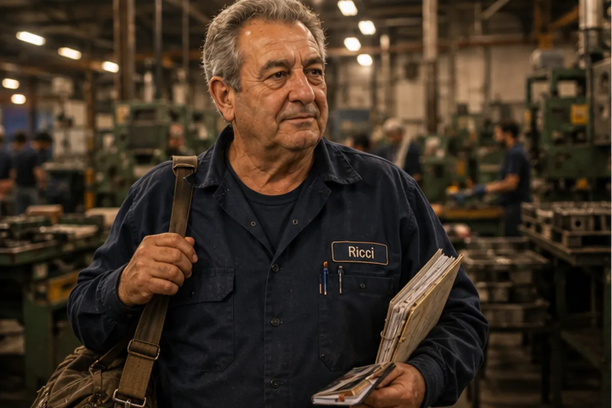 An older Italian immigrant man — Giuseppe at the dinner table and Joe at the job site, carrying two names between two worlds